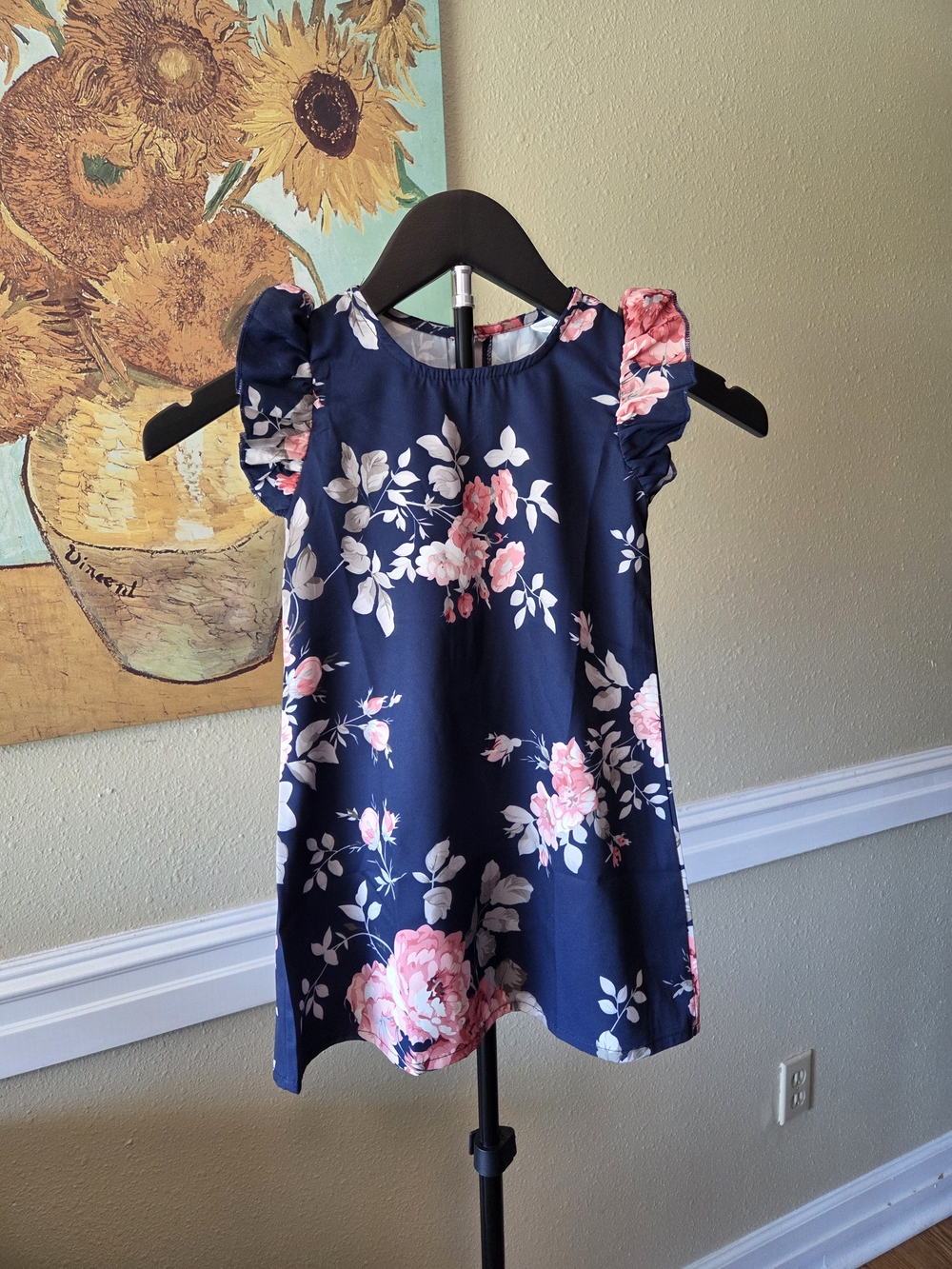 Navy Mommy And Me Floral Ruffle Sleeve Dress - Pink & White Blooms